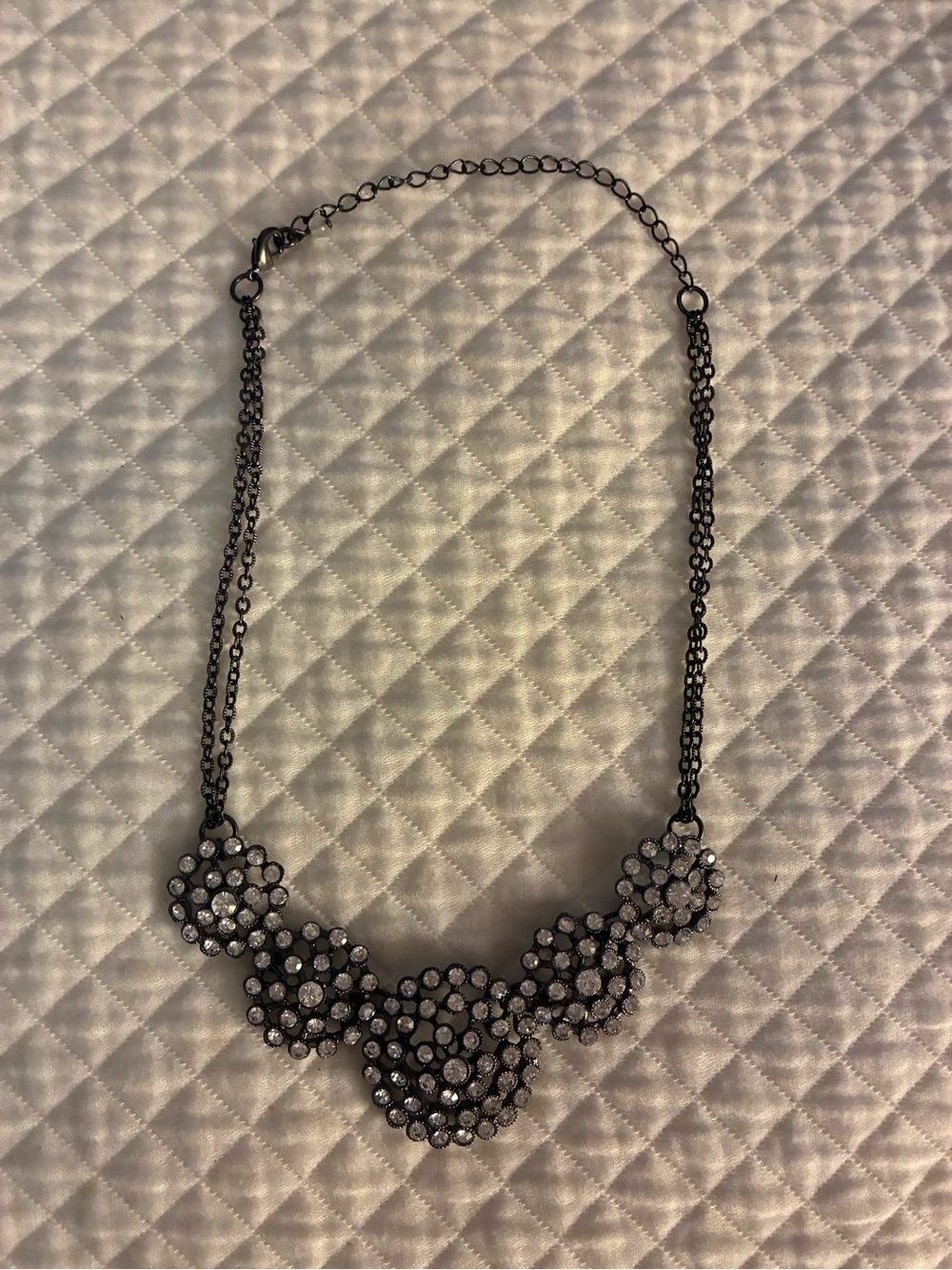 Black Crystal Floral Cluster Necklace - Elegant Statement Piece